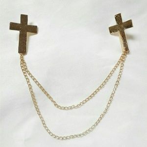 Gold Cross Collar Brooch Chain Pin
